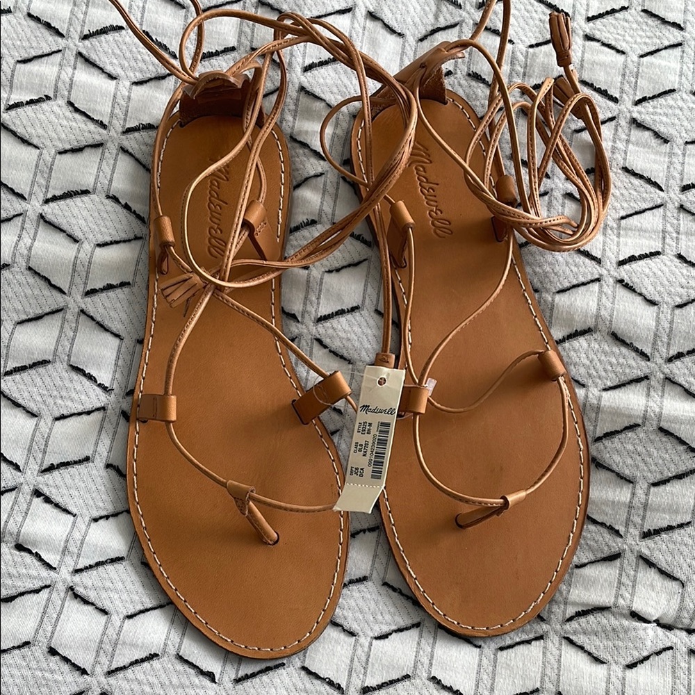Madewell Women's The Boardwalk Tan Lace-Up Sandals 8.5